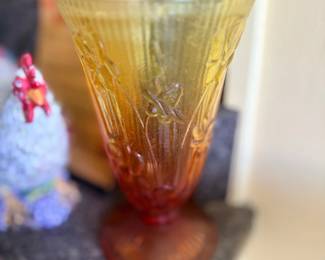 Amber depression glass footed vase