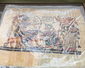 Egyptian papyrus painting, pharaoh scene