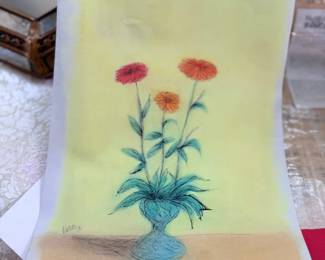 Botanical watercolor painting of marigolds
