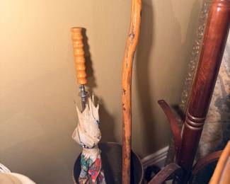 Umbrella stand with walking canes and sticks