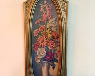 Ornate gilt-framed vintage floral still life wall panel