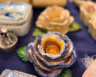 Ceramic rose-form figurines and votive holders