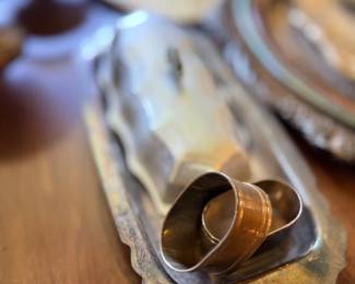 Silver scalloped dish with napkin ring