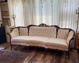 Victorian carved tufted sofa