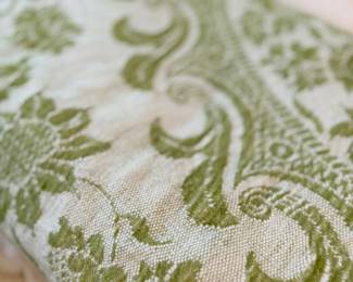 Green damask tapestry throw coverlet