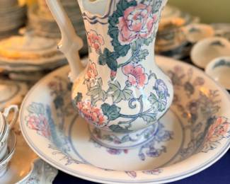 Transferware pitcher and wash basin set