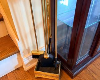 Brass fireplace tool set with stand