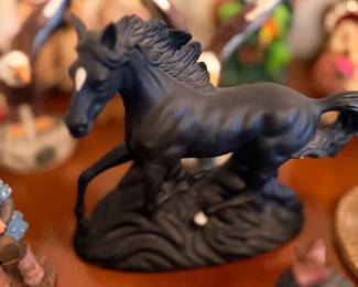 Black rearing horse figurine