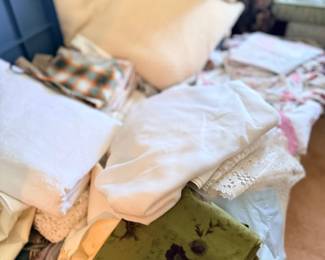 Stack of vintage linens and towels