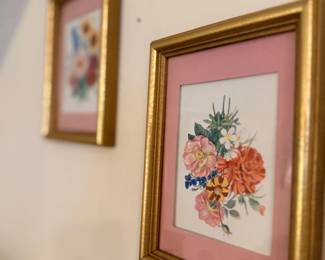 Pair of framed floral prints, gold frames