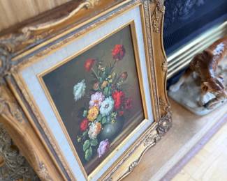 Framed floral still life oil painting