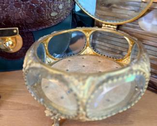 Ornate gilt beveled glass trinket casket