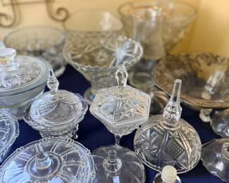 Cut crystal covered candy dishes and compotes
