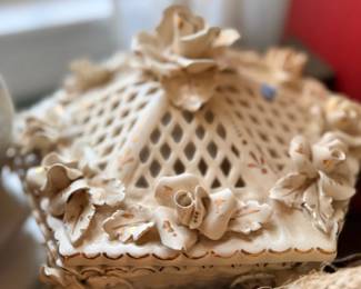 Pierced porcelain basket with applied flowers