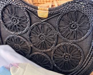 Black floral beaded handbag