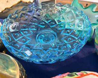Blue pressed glass bowl