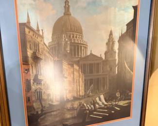 Framed European cityscape print with cathedral