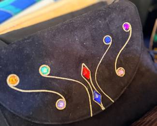 Black suede jeweled handbag