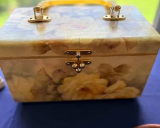 Lucite box purse with embedded flowers
