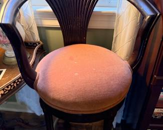 Carved fan-back barrel chair with upholstered seat