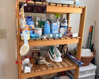 Shelf of household goods, toiletries and small appliances