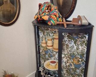 Vintage Art Deco 1930's Drink cabinet; fake nacho plate; vases and art
