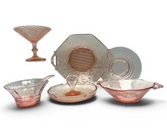 Pink Depression Glass Handled Bowls  More