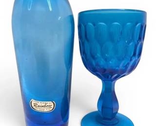 Rainbow 8 Tall Vase  Blue Thumbprint Glass Goblet