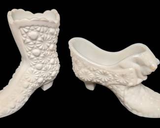 Two Milk Glass Shoes