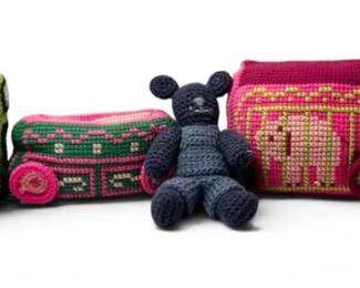 Handmade Needlepoint CrossStitch Train  Bear