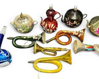 Vintage Glass Christmas Ornaments  Teapot, Instruments,  More