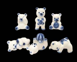 Blue  White Porcelain Teddy Bears