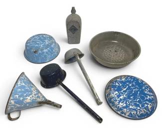 Blue  Gray Swirl Enamel Ware