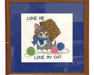 Framed Love Me, Love My Cat Needlepoint