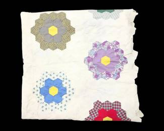 HandStitched Grandmas Flower Garden Quilt Topper