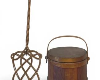 Wooden Rug Beater And Firkin Bucket