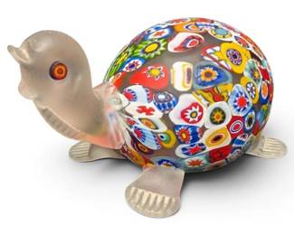 Murano Style Millefiori Turtle Paperweight