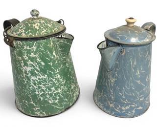 Green  Blue Swirl Enamel Coffee Pots