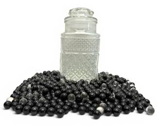 Jar Of Black And Clear Glass Marbles