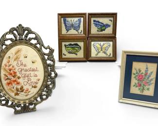 Needlepoint Butterflies  Ornate Framed CrossStitch Embroidery