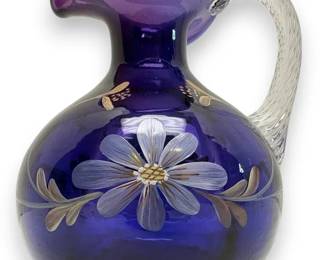 Fenton 1998 HandPainted Royal Purple Glass Pitcher w Box
