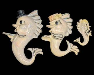 Vintage Ceramic Seahorse Wall Hangings With Pearlluster Finish
