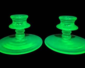 Two Uranium Glass Candlesticks
