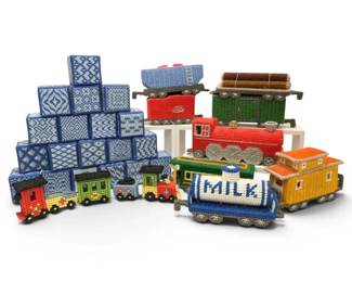 Embroidered Trains  Blocks