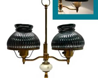 VictorianStyle Brass Double Arm Student Table Lamp