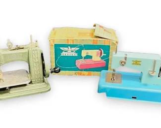 Vintage Betsy Ross and Blue Casige Toy Sewing Machines