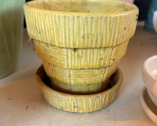 Yellow McCoy Basketweave Planter with Saucer
