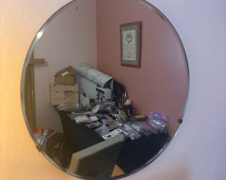 Art Deco Beveled Round Mirror with Clips