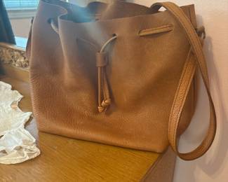Brown Leather Drawstring Bucket Bag