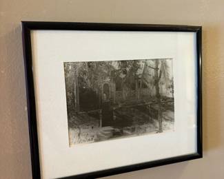 Framed Black and White Photograph of a Courtyard, possibly Key West
